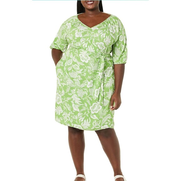 Goodthreads Women's Fluid Twill Wrap Midi Dress Green/White Floral Size XX-Large - Picture 2 of 14